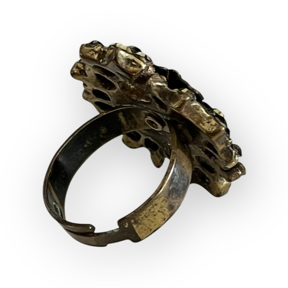 Michal Negrin Flower Swarovski Crystals Victorian Brass Fashion Adjustable Ring - Picture 6 of 9